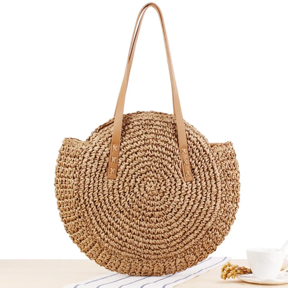 Summer Straw Handbag Wooden Handle Large Capacity Paper Rope Woven Straw Bag 2023 New Fashion Summer Vacation Travel Beach Bag