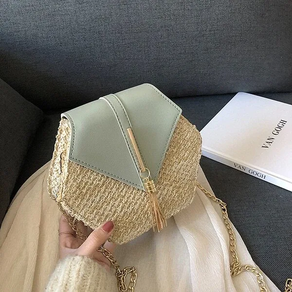 Summer Straw Handbag Wooden Handle Large Capacity Paper Rope Woven Straw Bag 2023 New Fashion Summer Vacation Travel Beach Bag