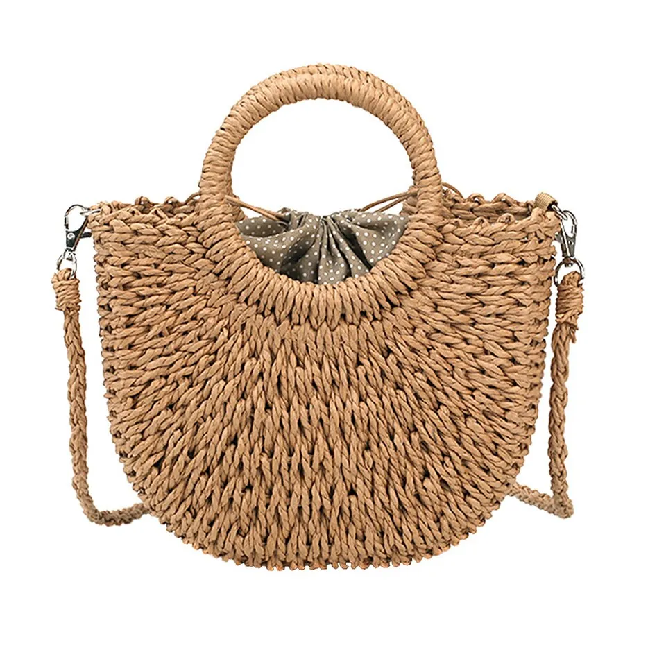 Summer Straw Handbag Wooden Handle Large Capacity Paper Rope Woven Straw Bag 2023 New Fashion Summer Vacation Travel Beach Bag