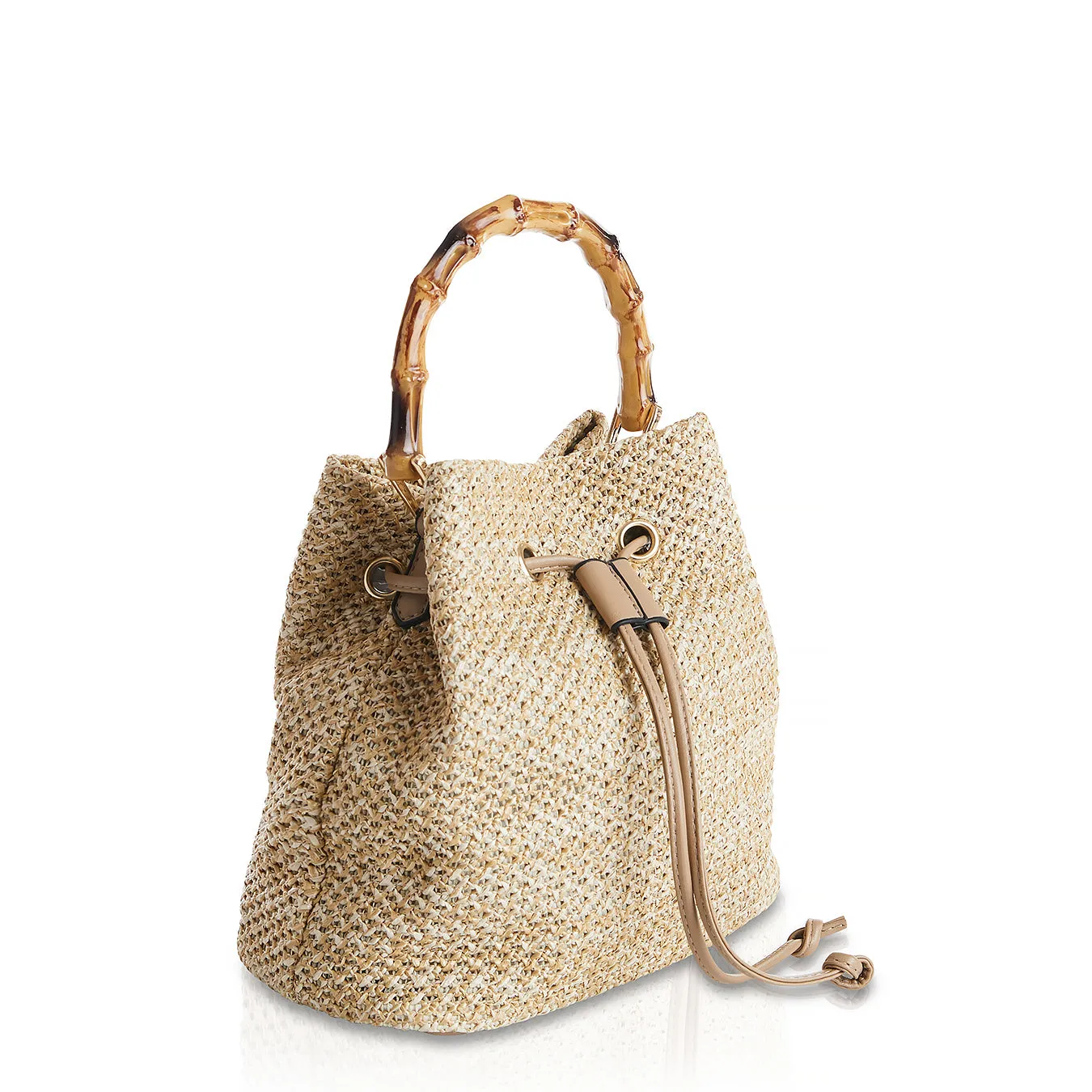 Summer Vintage Woven Drawstring Bucket Bag Khaki