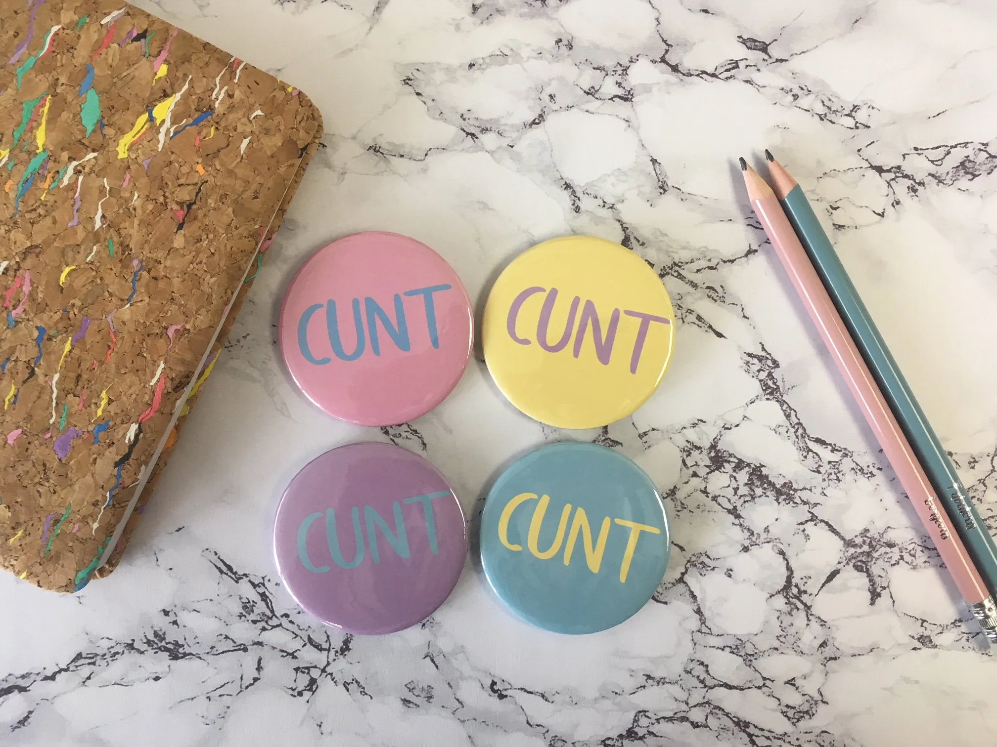 SWEARY C*nt Badge Magnet Keyring Mirror Neon Pastel