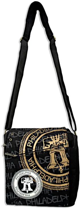 TBPH01 Robin Ruth Messenger Bag MED - Stamp Philadelphia BLACK