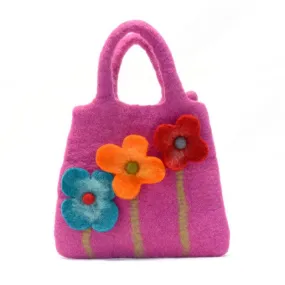 Three Flowers Felted Wool Purse