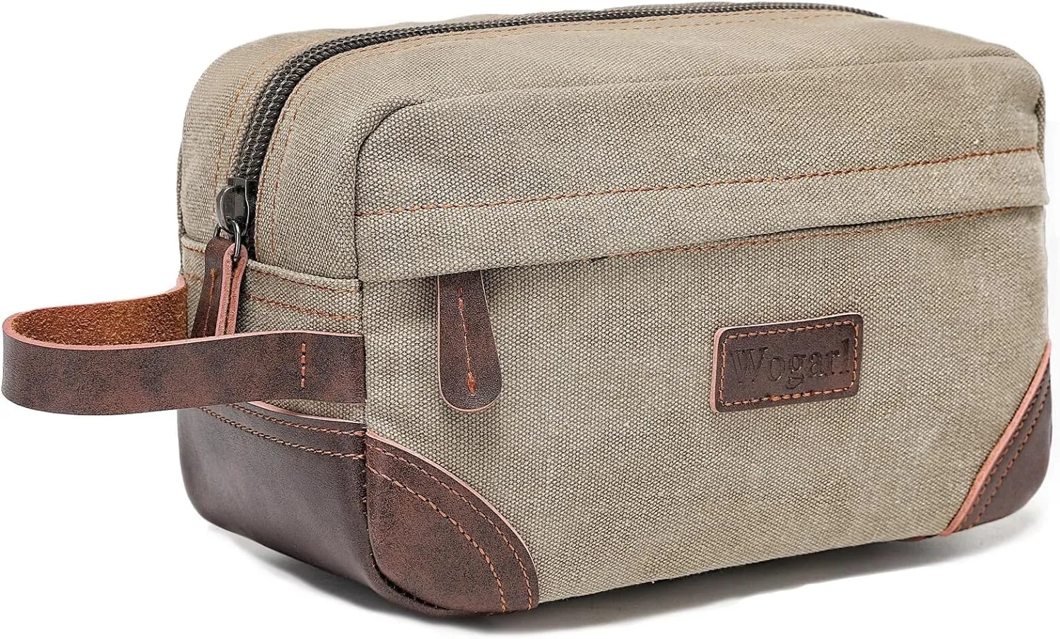 Toiletry Bag for Men, Leather and Canvas Travel Toiletry Bag Dopp Kit Shaving Bag for Travel Accessories (Light Grey)