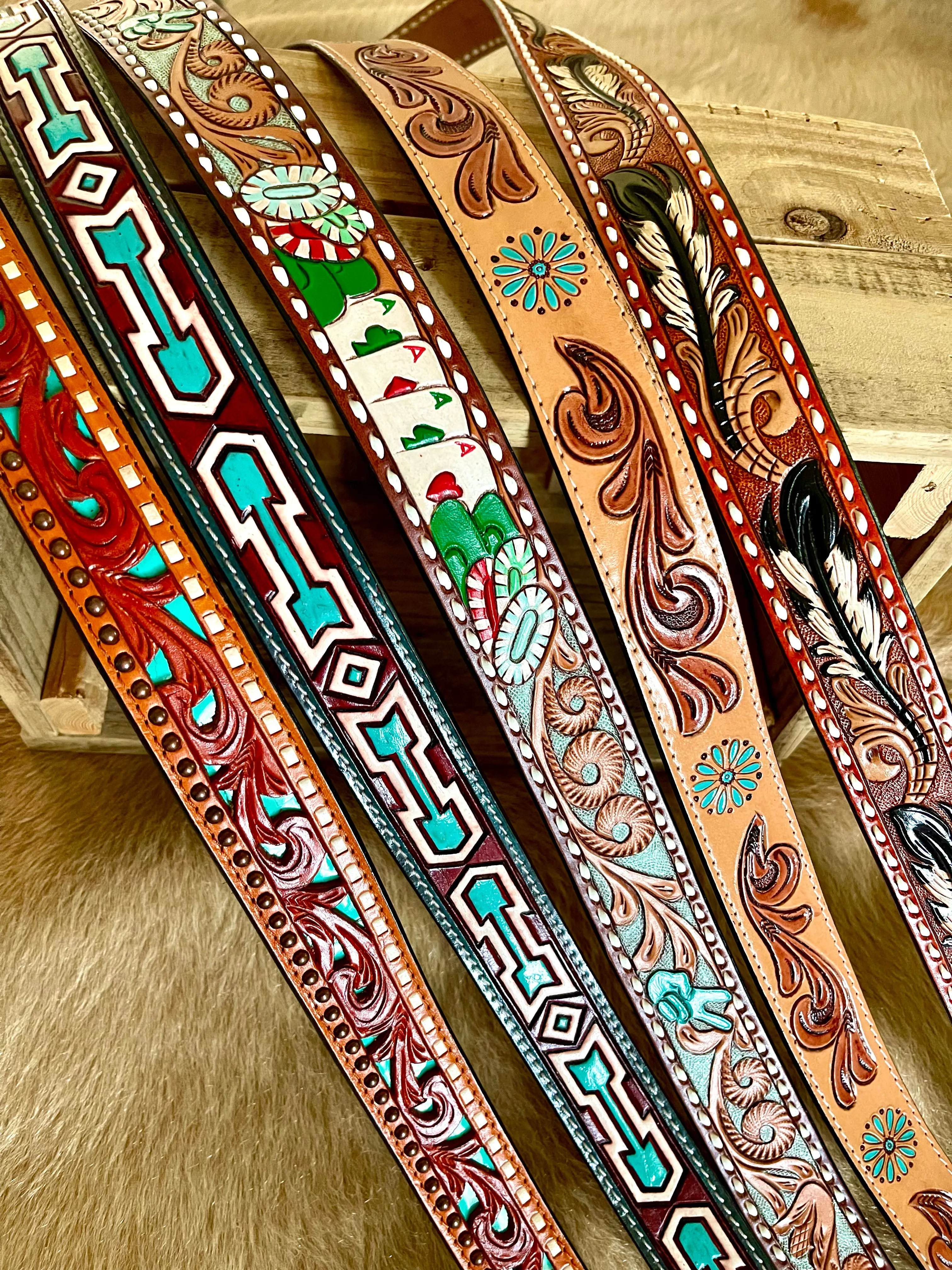 Tooled Leather Purse Straps (Long)