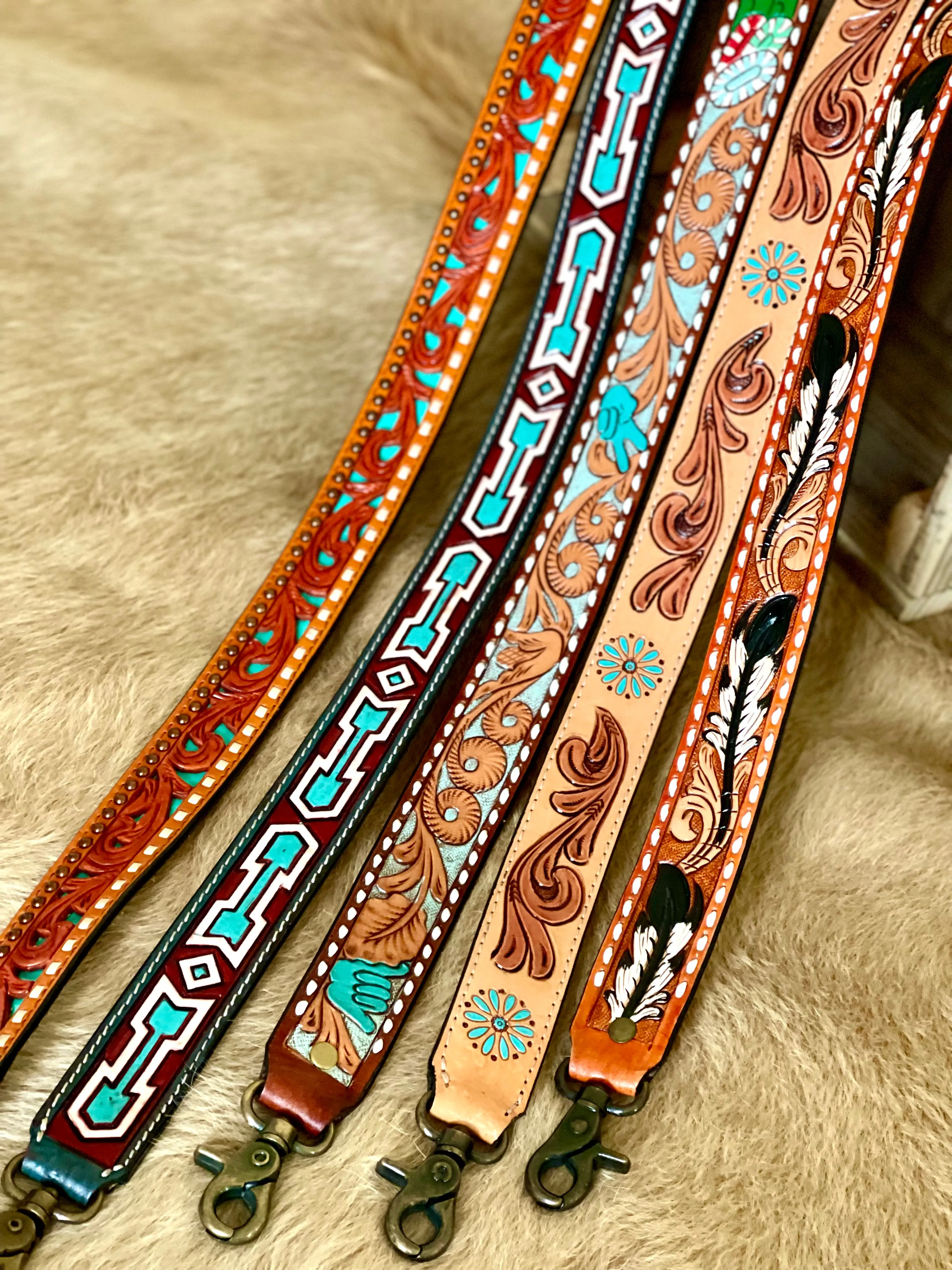 Tooled Leather Purse Straps (Long)