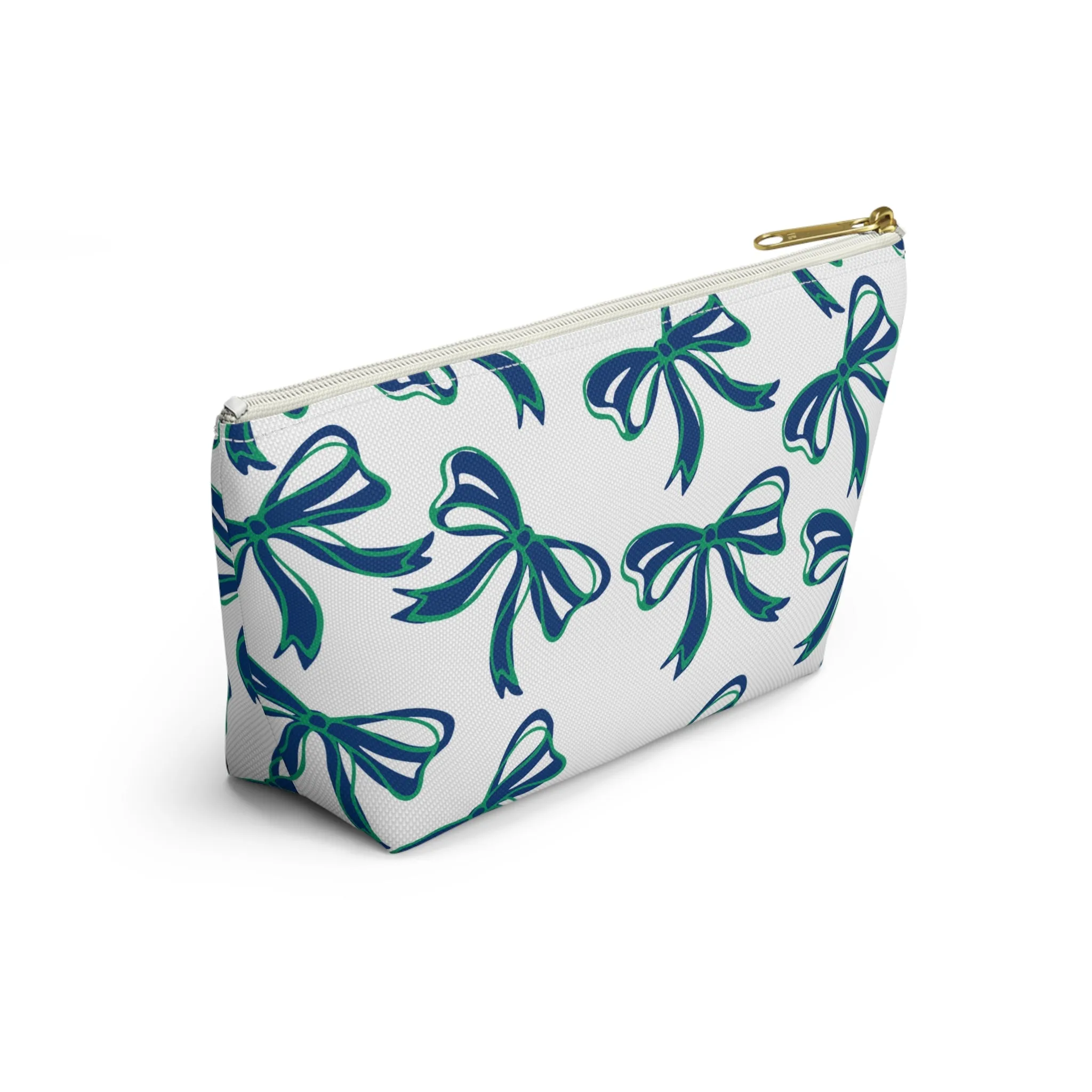 Trendy Bow Makeup Bag - Graduation Gift, Bed Party Gift, Acceptance Gift, College Gift, FGCU, Florida Gulf Coast, Blue and Green