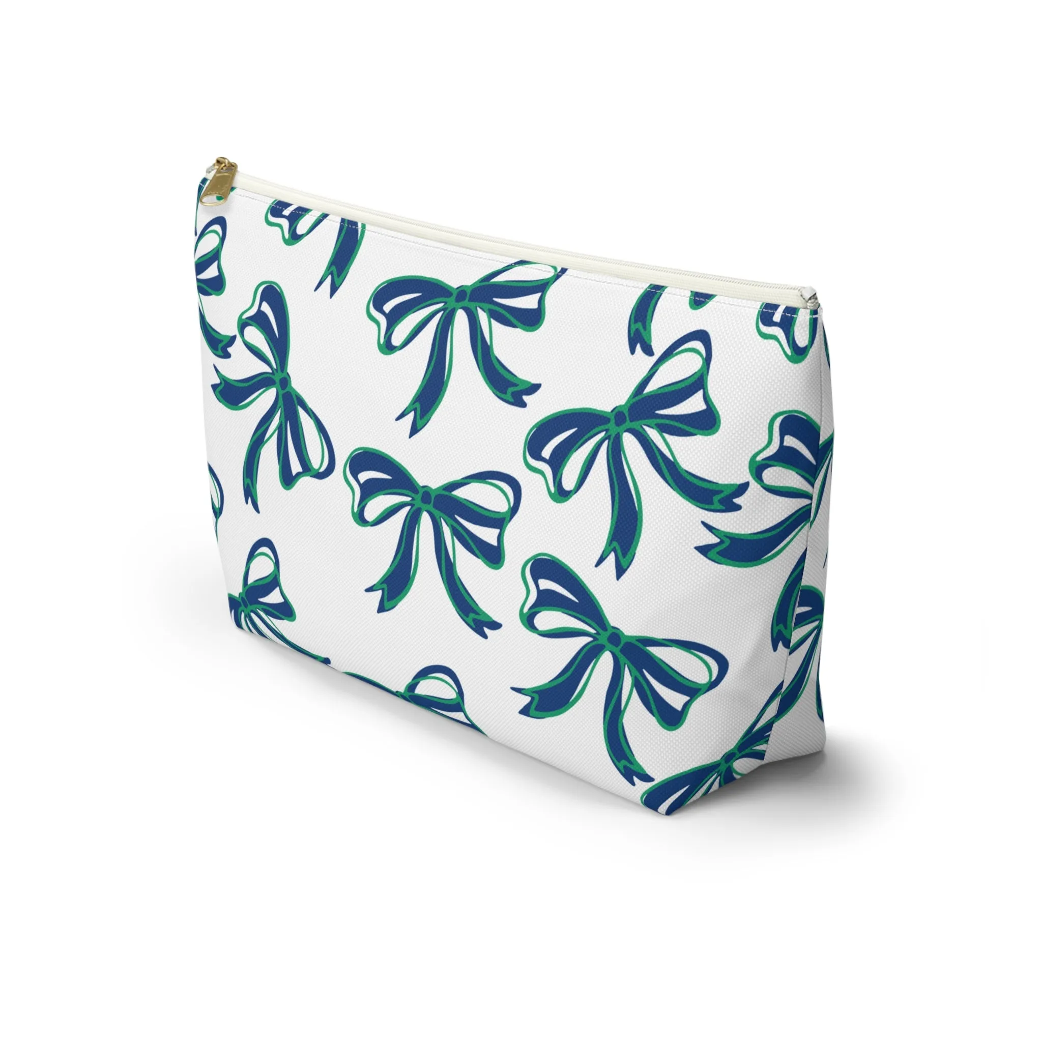 Trendy Bow Makeup Bag - Graduation Gift, Bed Party Gift, Acceptance Gift, College Gift, FGCU, Florida Gulf Coast, Blue and Green