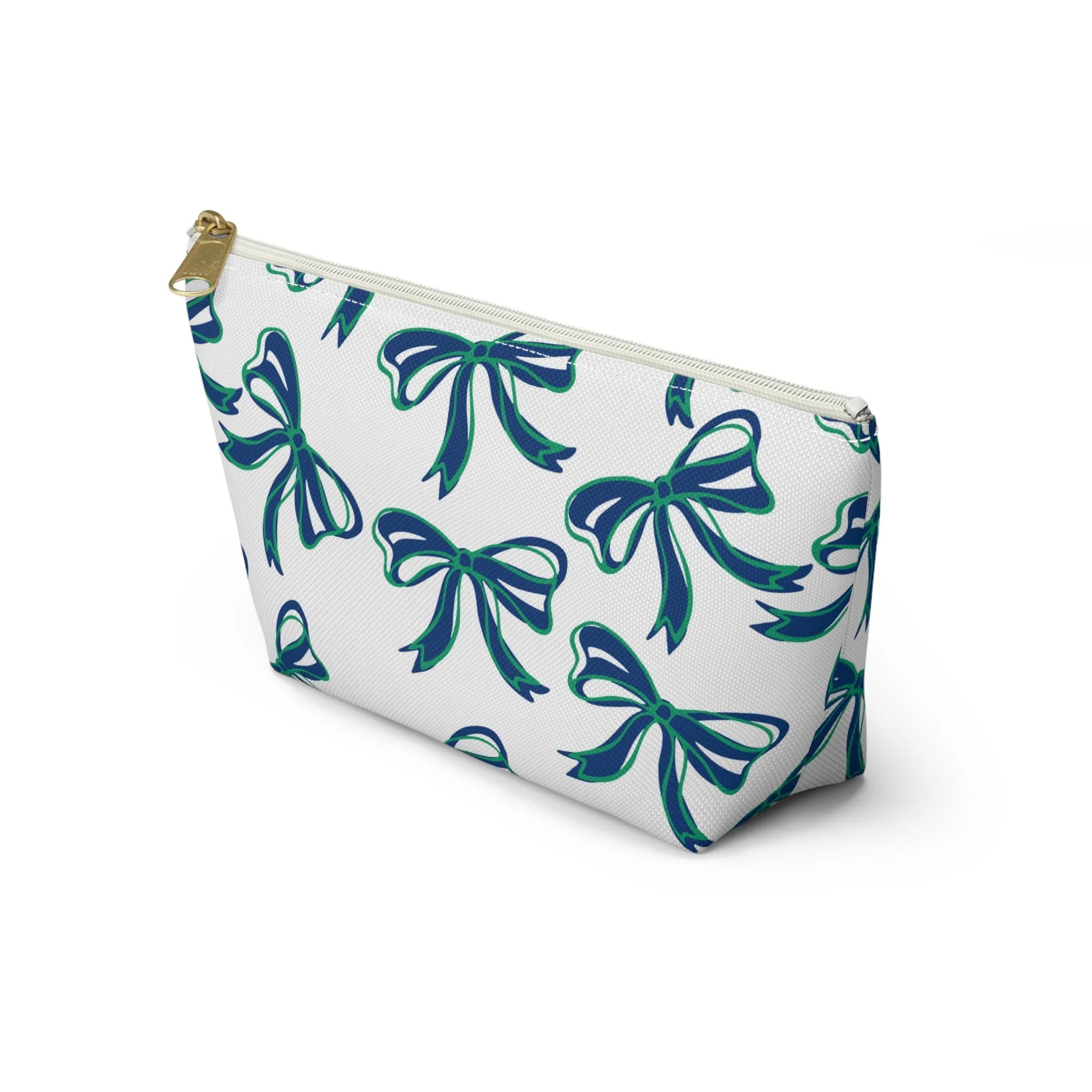 Trendy Bow Makeup Bag - Graduation Gift, Bed Party Gift, Acceptance Gift, College Gift, FGCU, Florida Gulf Coast, Blue and Green