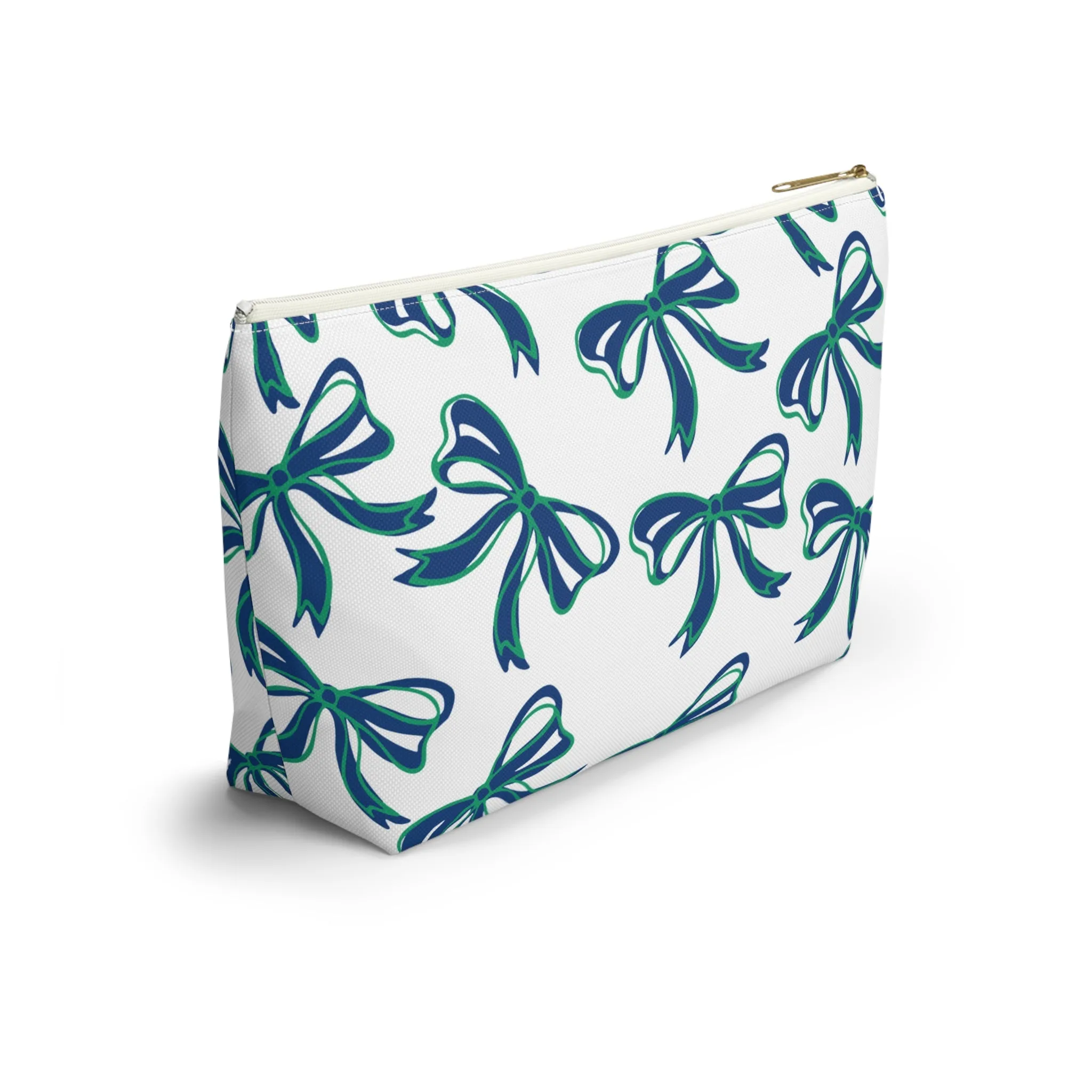 Trendy Bow Makeup Bag - Graduation Gift, Bed Party Gift, Acceptance Gift, College Gift, FGCU, Florida Gulf Coast, Blue and Green