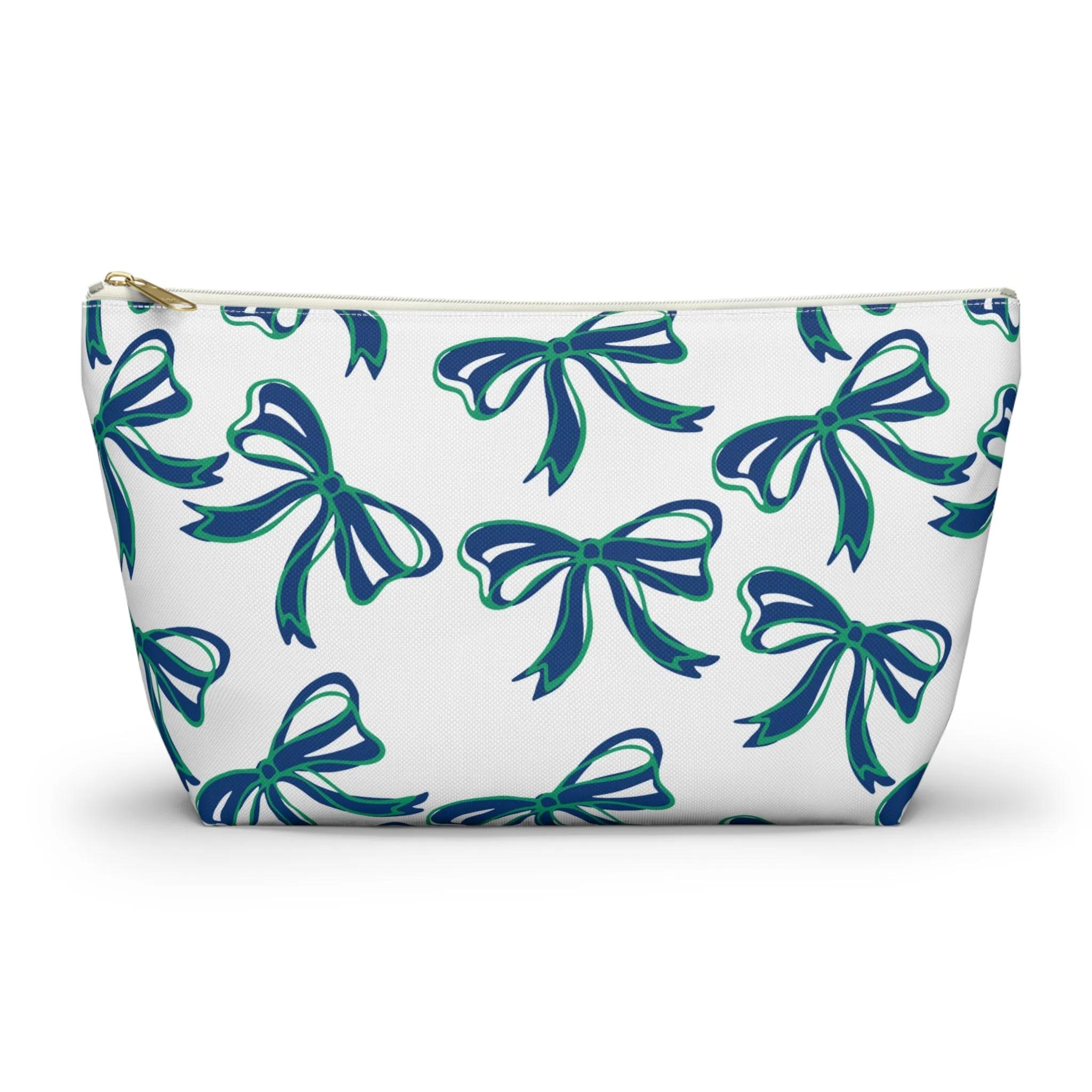 Trendy Bow Makeup Bag - Graduation Gift, Bed Party Gift, Acceptance Gift, College Gift, FGCU, Florida Gulf Coast, Blue and Green