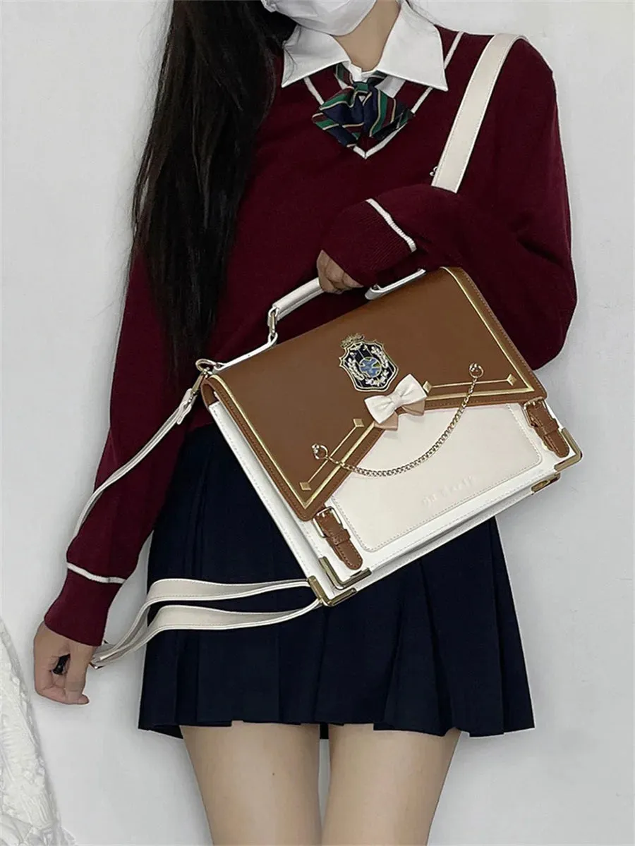 Uniwim Japanese College Style Cosplay Kawaii Girl Jk Uniform Bag Lolita Student Bow Metal Chain Buckle Square Messenger Shoulder Bag