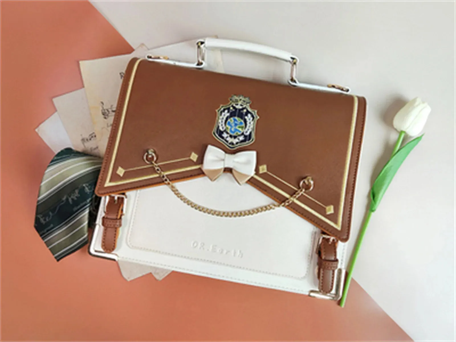 Uniwim Japanese College Style Cosplay Kawaii Girl Jk Uniform Bag Lolita Student Bow Metal Chain Buckle Square Messenger Shoulder Bag