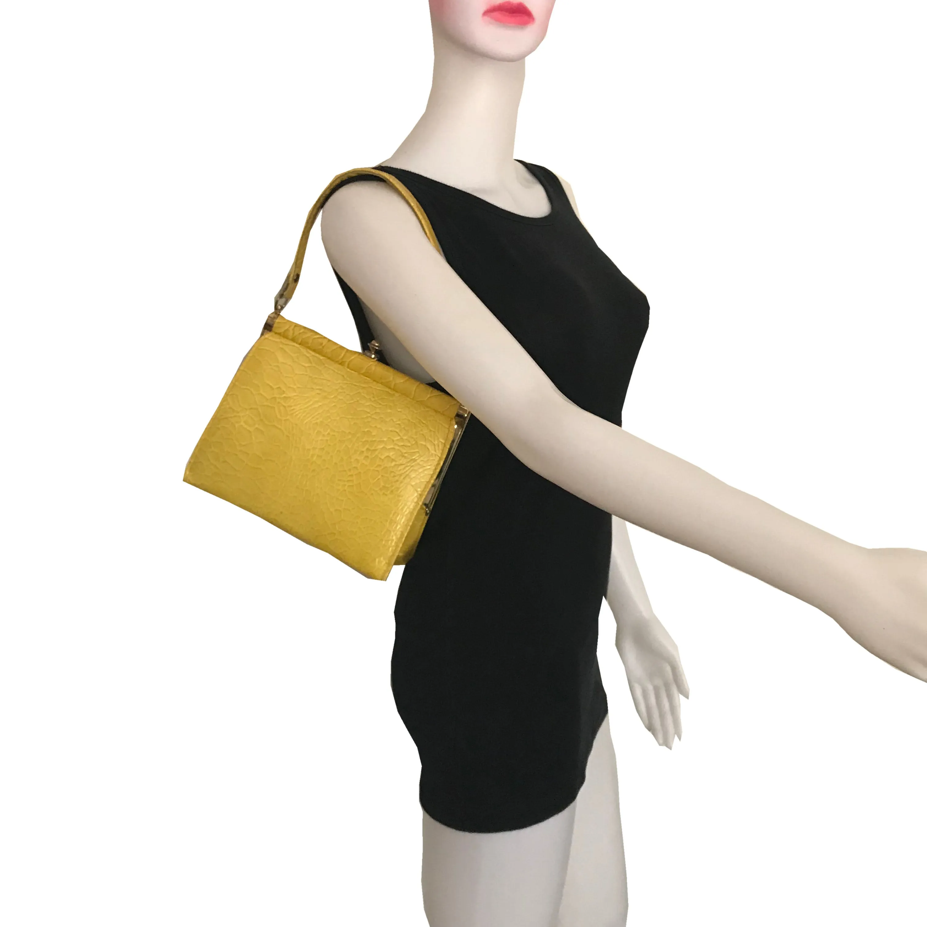 Vintage 1950s Yellow Top-Handle Crocodile Bag