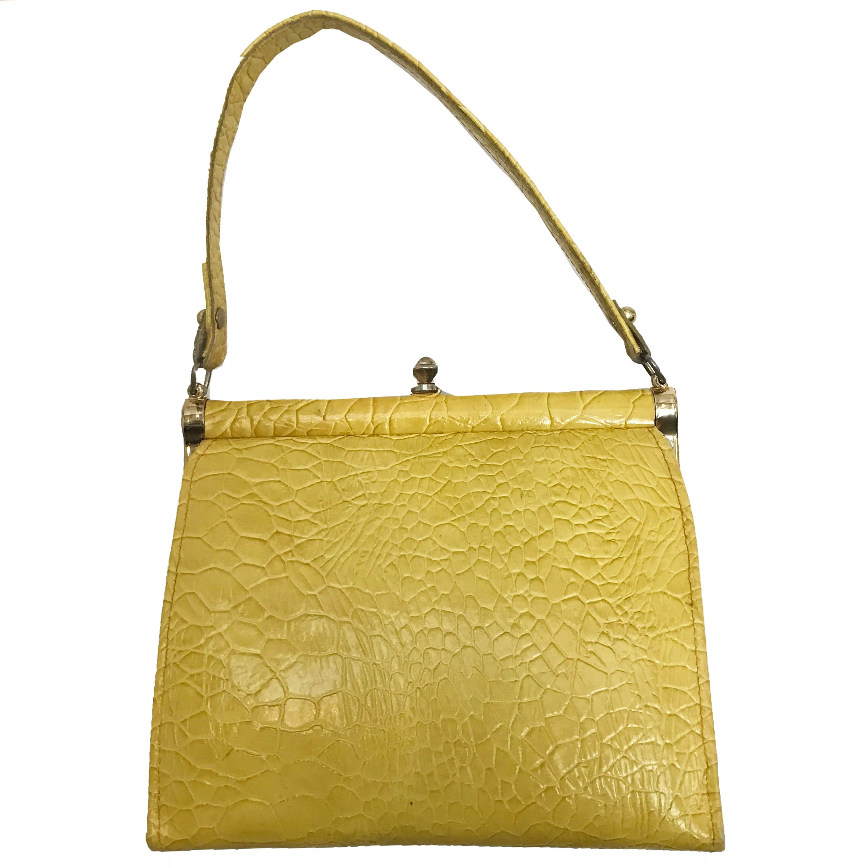 Vintage 1950s Yellow Top-Handle Crocodile Bag