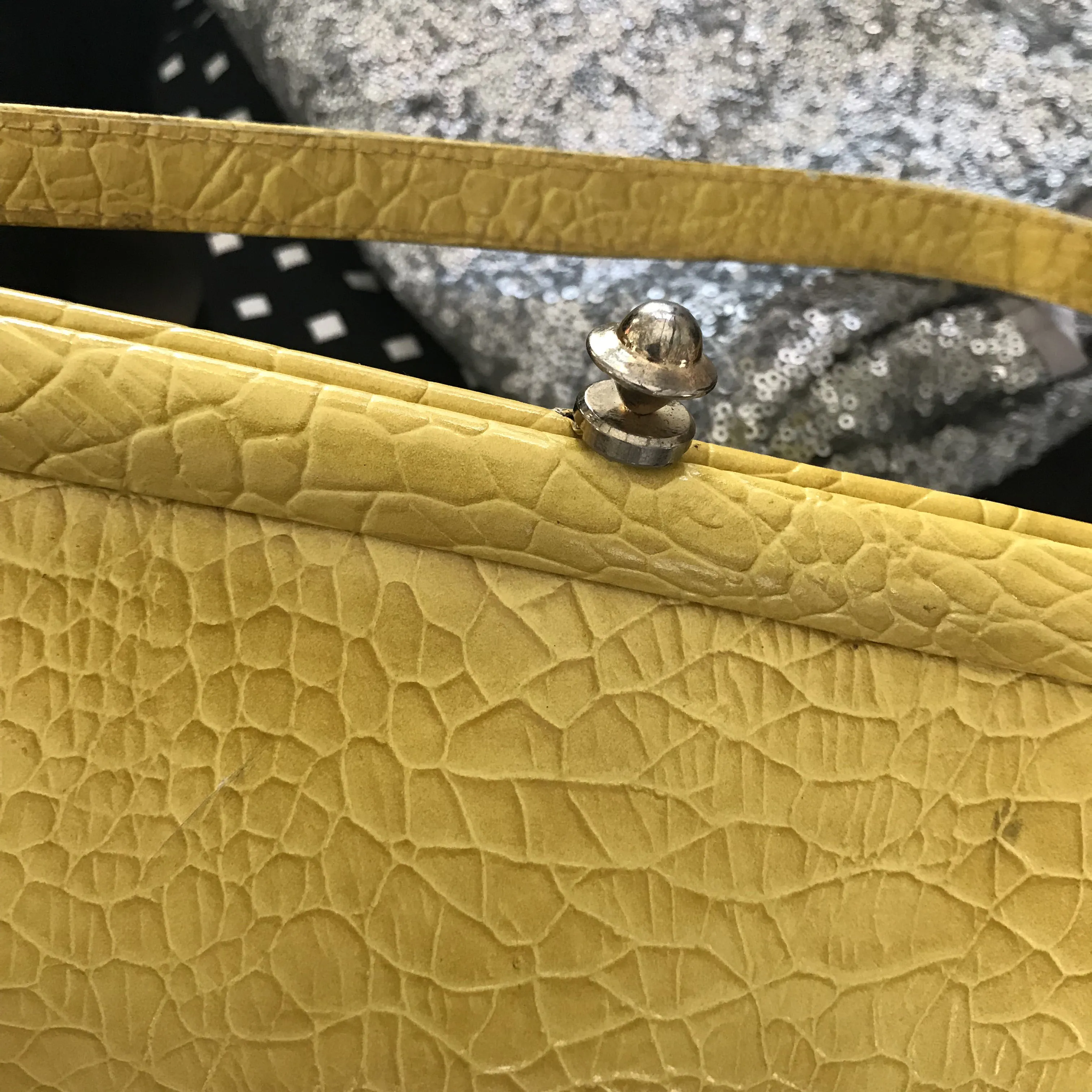 Vintage 1950s Yellow Top-Handle Crocodile Bag