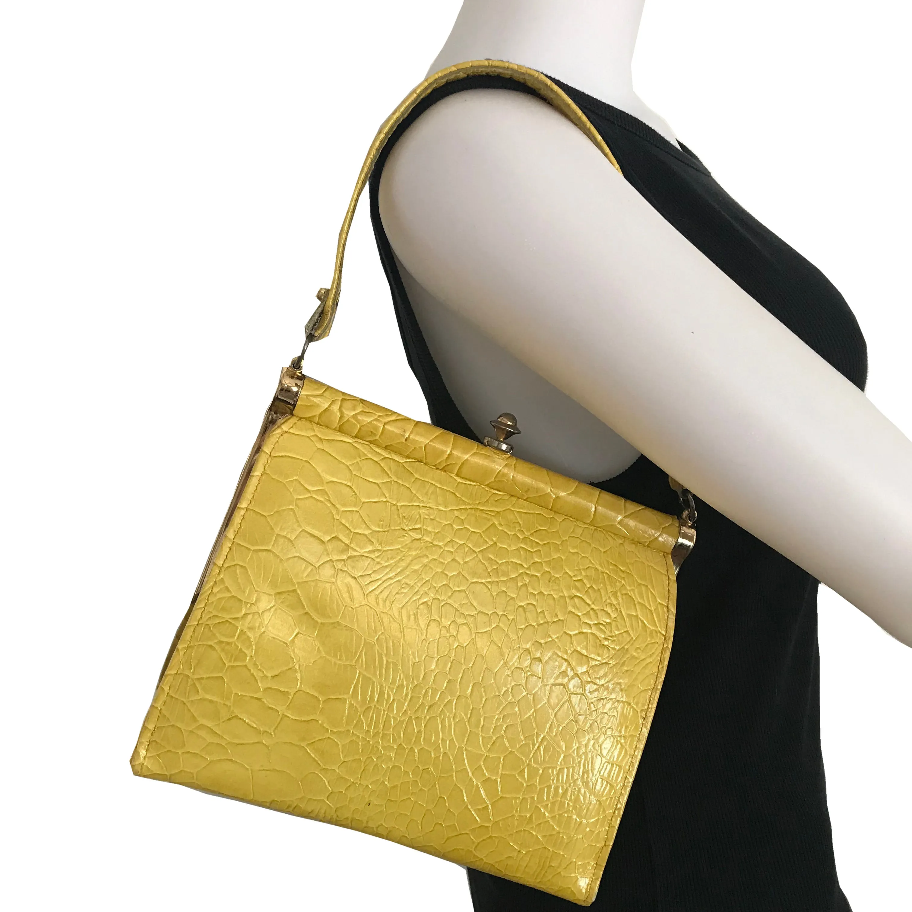 Vintage 1950s Yellow Top-Handle Crocodile Bag