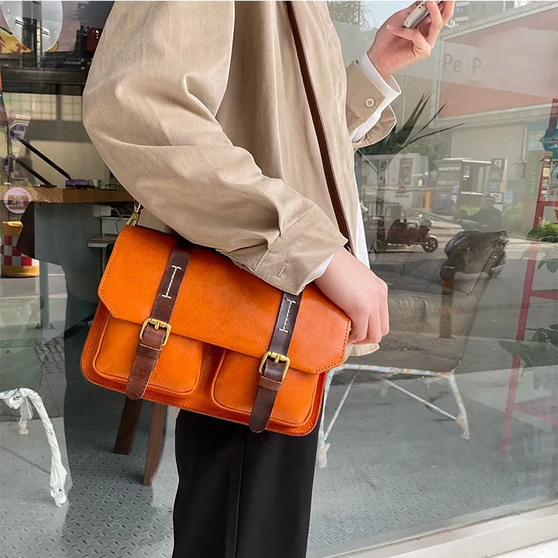 Vintage Classic Vegetable Tanned Leather Messenger Bag