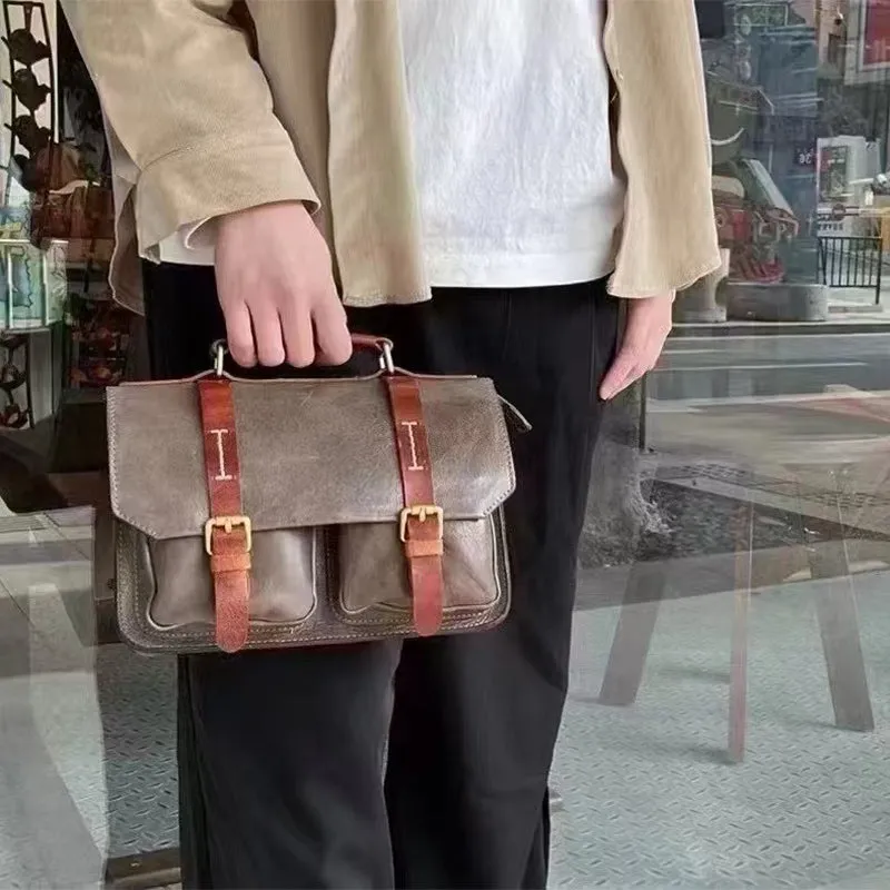 Vintage Classic Vegetable Tanned Leather Messenger Bag