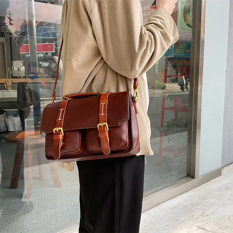 Vintage Classic Vegetable Tanned Leather Messenger Bag