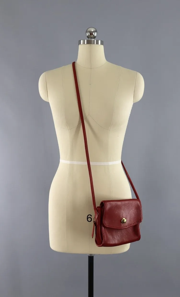 Vintage Red Leather COACH Cross Body Bag