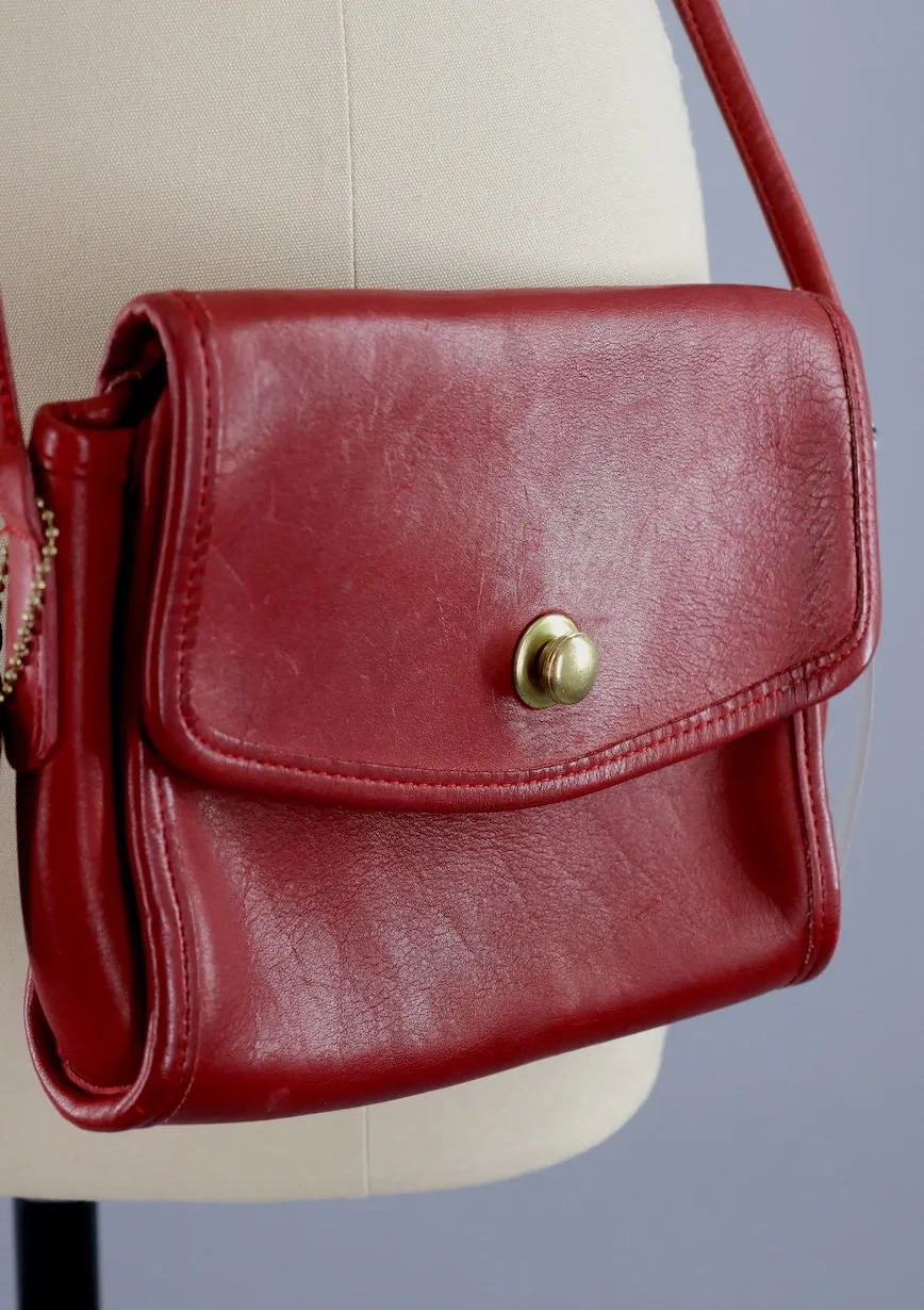 Vintage Red Leather COACH Cross Body Bag