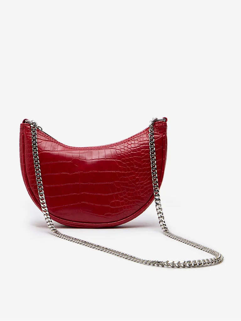 Women Accessories Red Textured Crescent Sling Bag