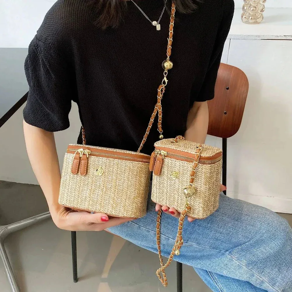 Women Summer Straw Bucket Bag