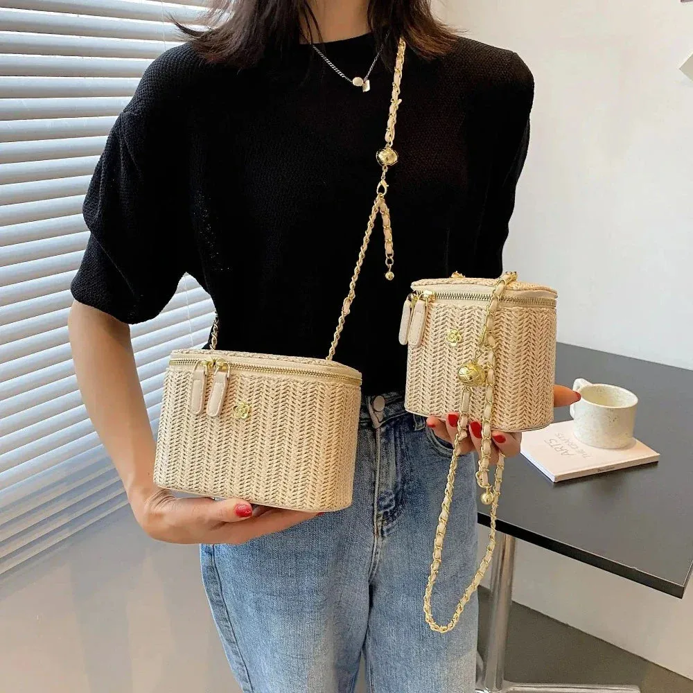 Women Summer Straw Bucket Bag