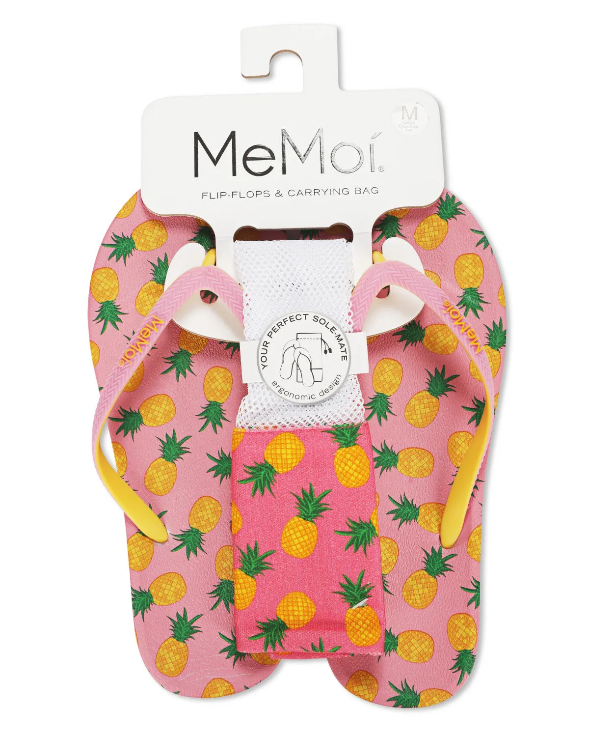 Women's Pineapple Flip Flops & Mesh Bag Set