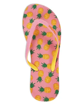 Women's Pineapple Flip Flops & Mesh Bag Set