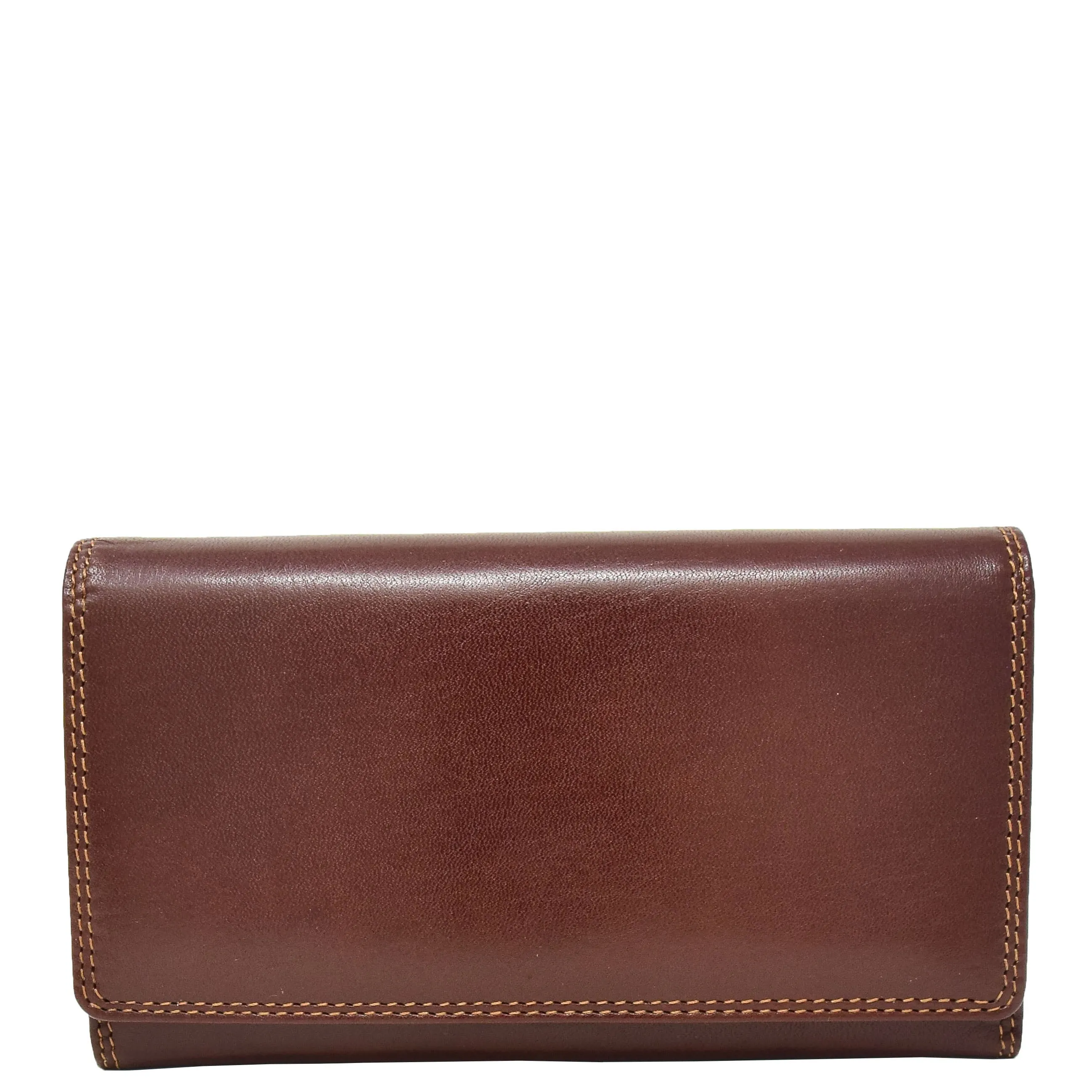 Womens Real Leather Envelope Style Clutch Wallet Purse AVM1 Brown