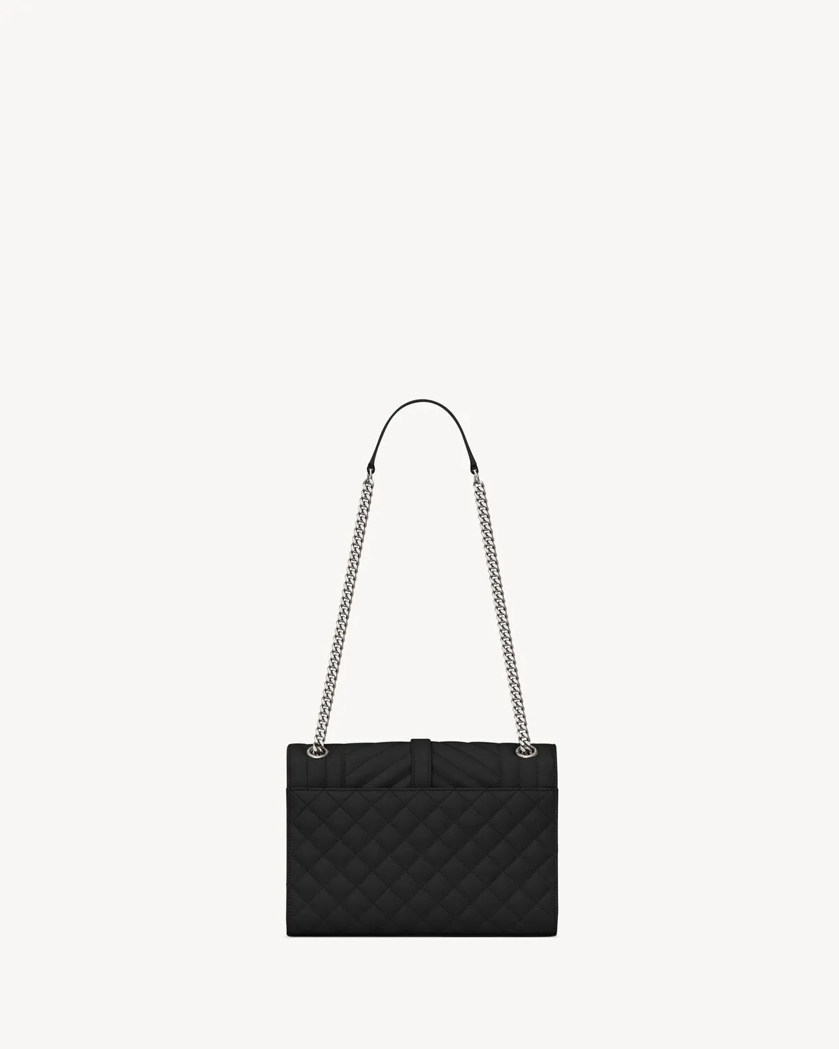 YSL Hand Bags- ENVELOPE LINE BLACK AND SILVER MEDIUM CHAIN BAG IN MIX MATELASSÉ GRAIN DE POUDRE EMBOSSED LEATHER